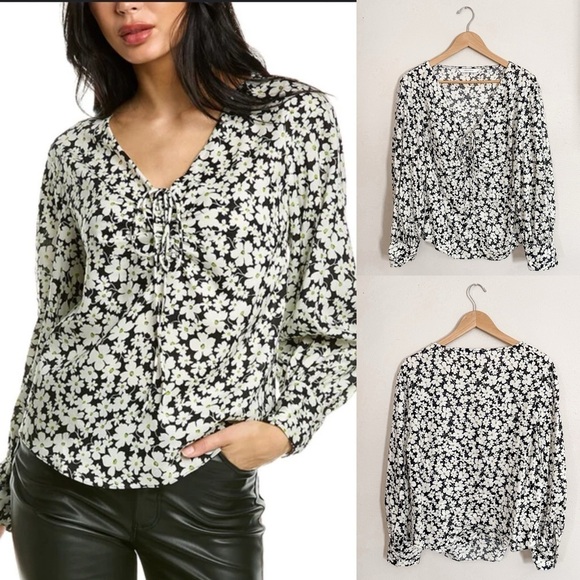 Rebecca Taylor Tops - Rebecca Taylor | Paige Fluer Blouse, black/white/floral, size 12
